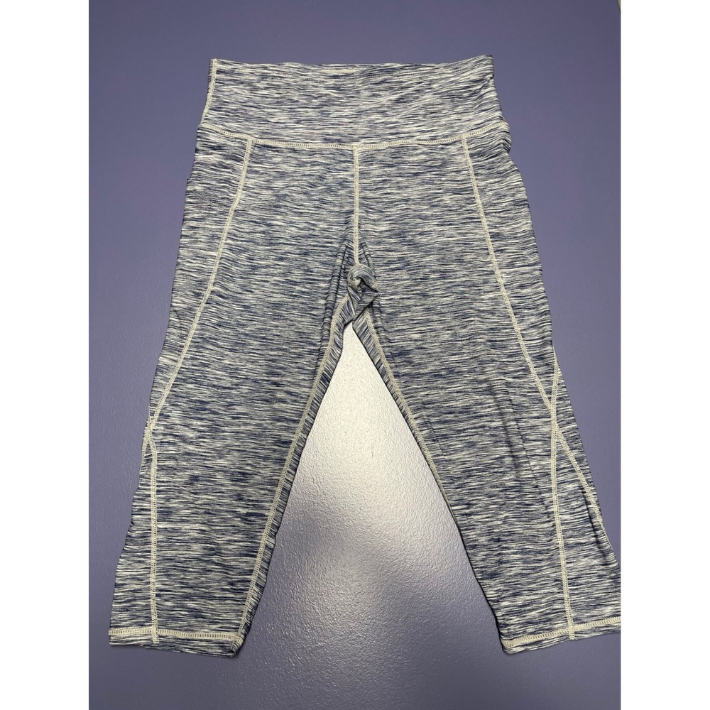 Gaiam Women Blue Space Dye Cropped Leggings High Rise Athleisure Capris Size XL